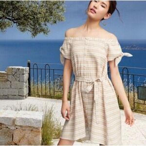 Corey Lynn Calter Anthropology Dress - Striped‎ Button Front Tie Waist - Size SP